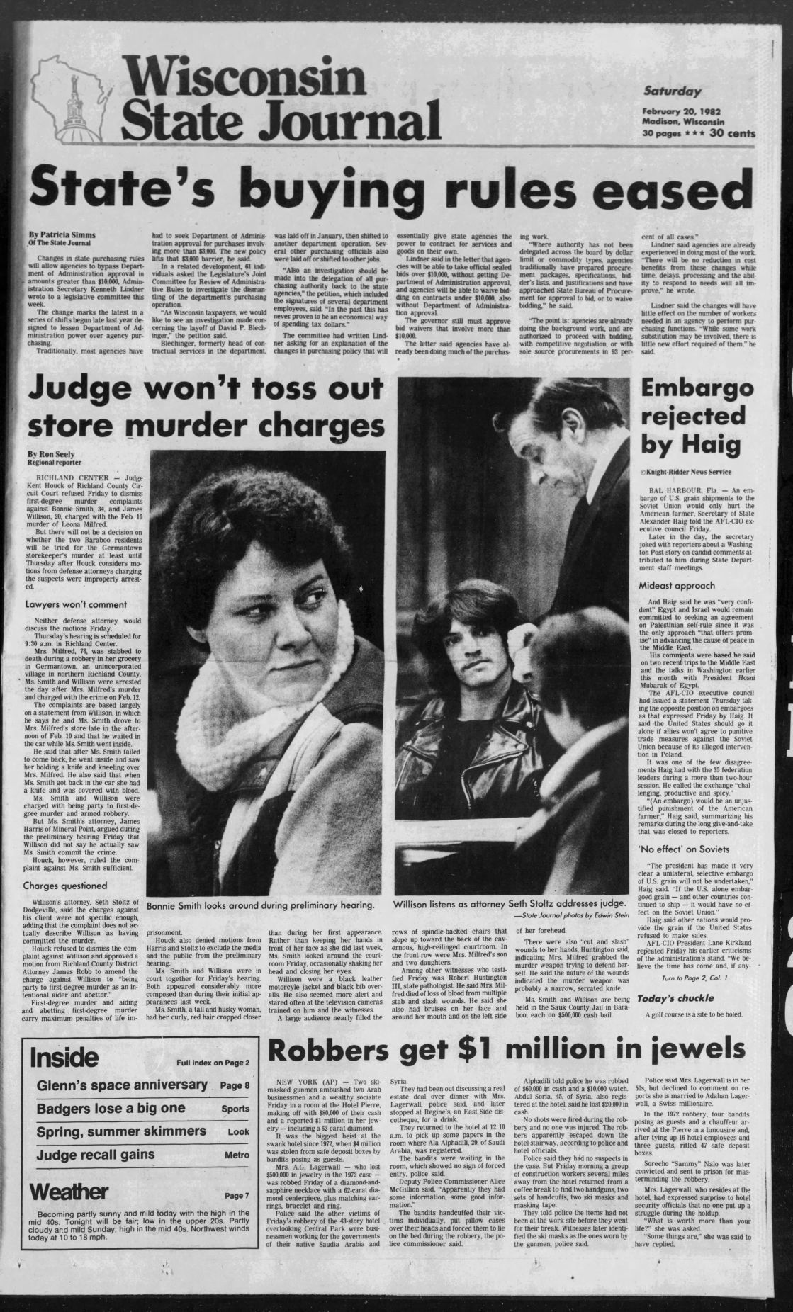 State Journal front page, Feb. 20, 1982